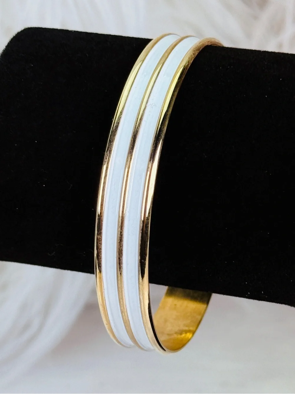 Elegant Goldtone and White Napier Bangle Bracelet